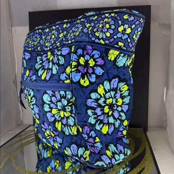 Vera Bradley Navy Quilted Tote with Teal, Lime & Purple Floral Medallions - Picture 8 of 12